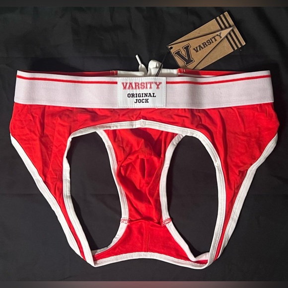 *New w/ Tags*  VARSITY Brand - SCRIMMAGE LACE-UP JOCK BRIEF - Red - Size L - Picture 2 of 4